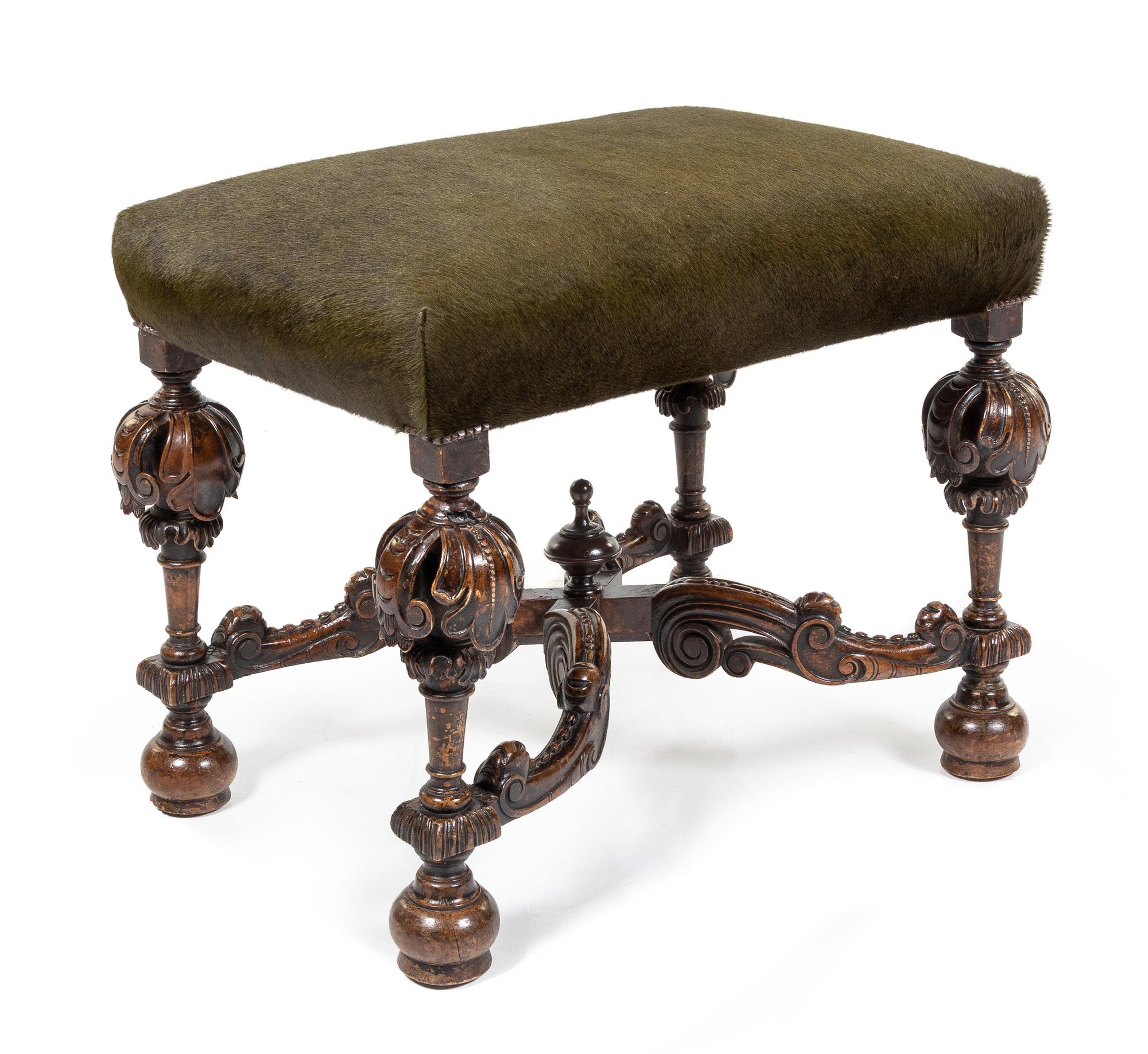 A William and Mary Style Carved Oak Stool Height 22 x width 27 x depth 20 inches. — 18TH/19TH CENTURY