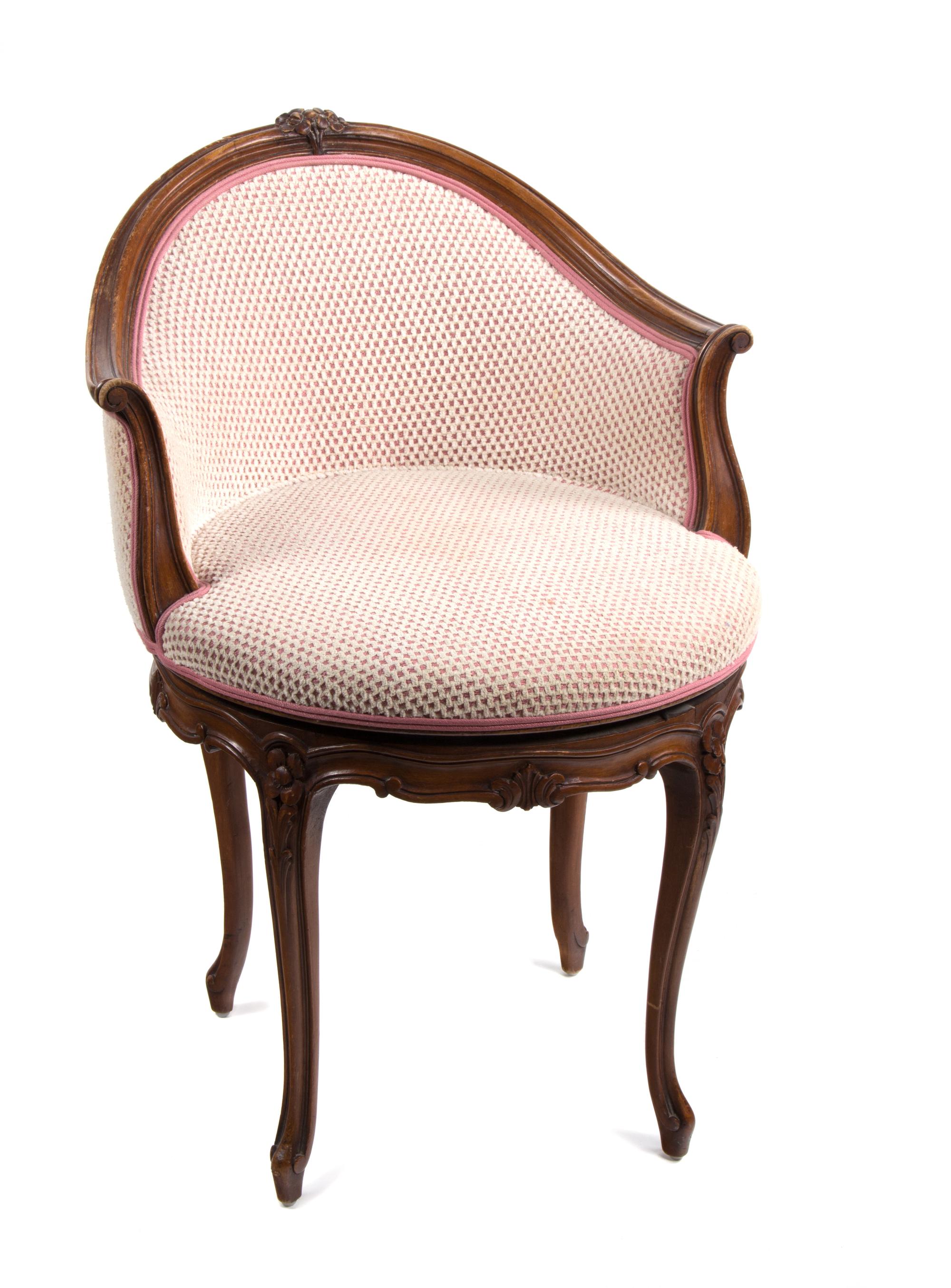 A Louis XV Style Walnut Framed Vanity Chair Height 24 inches. — 20TH CENTURY