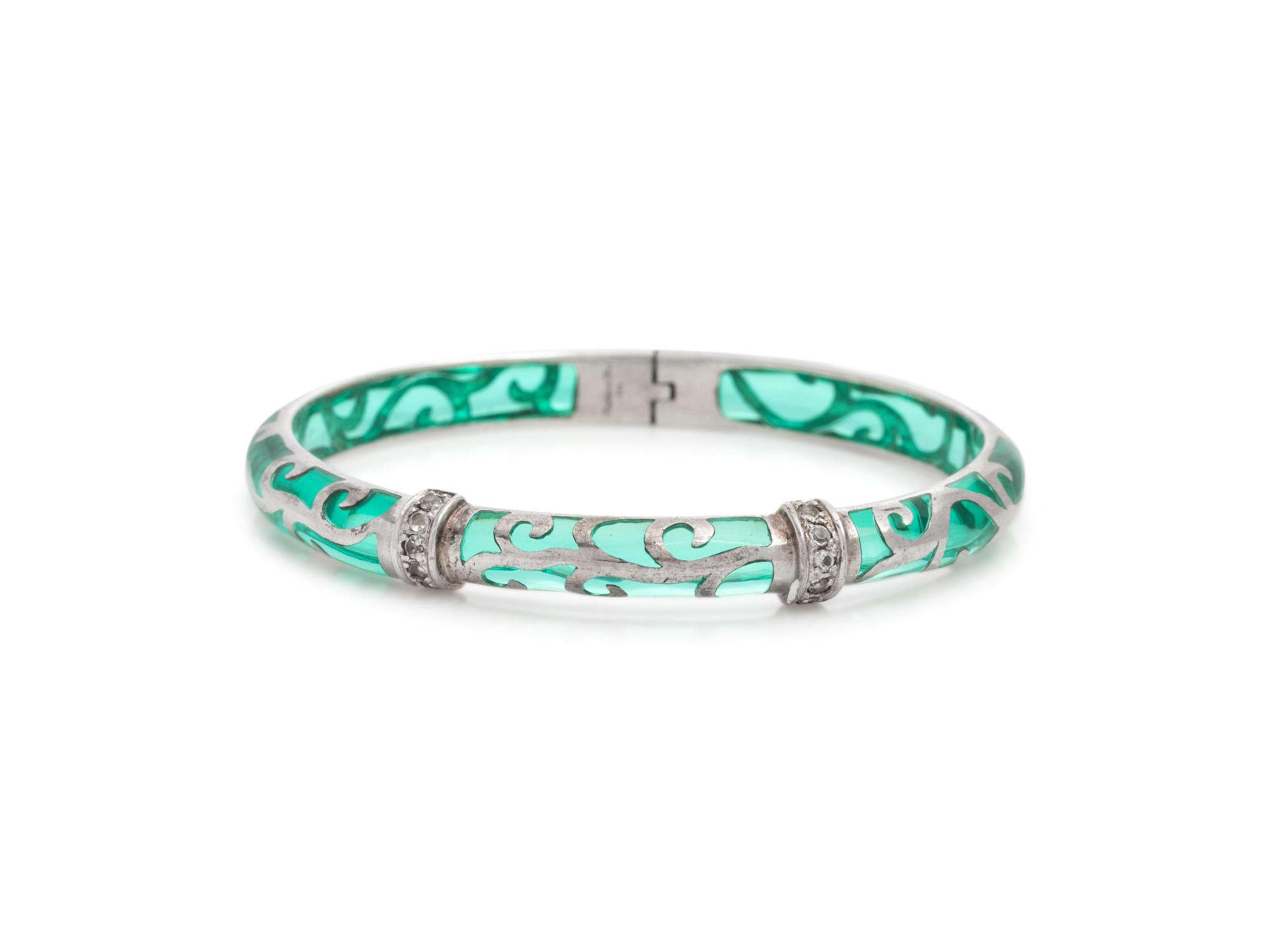 ANGELIQUE DE PARIS, 'VERANDA' RESIN AND SILVER BANGLE BRACELET