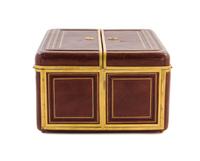 A French Brass Mounted Leather Jewelry Casket Height 5 5/6 x width 9 x depth 11 1/4 inches. — PAUL SORMANI, PARIS, LATE 19TH CENTURY