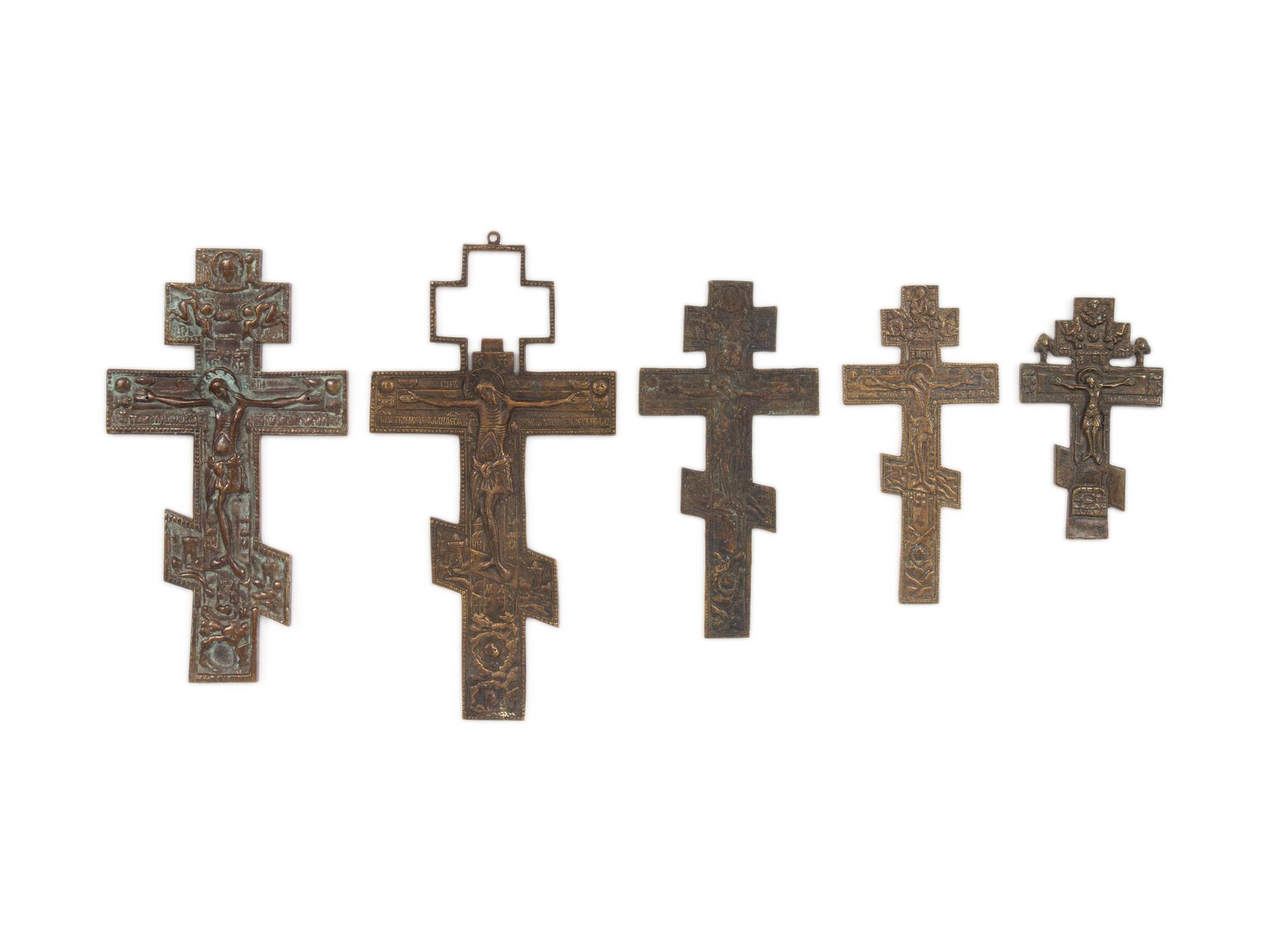 Five Russian Cast Bronze Crosses