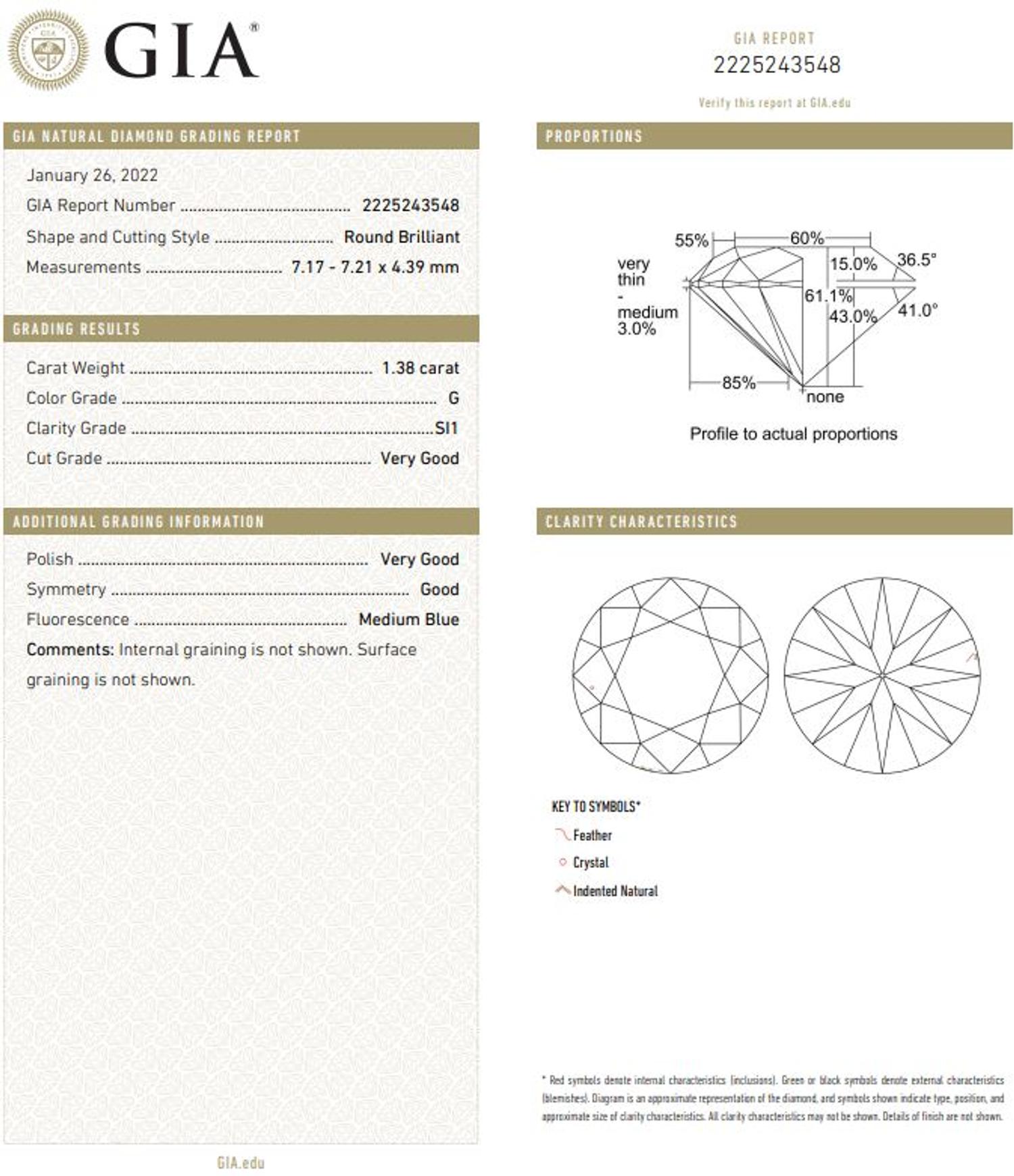 1.38 CARAT ROUND BRILLIANT CUT DIAMOND