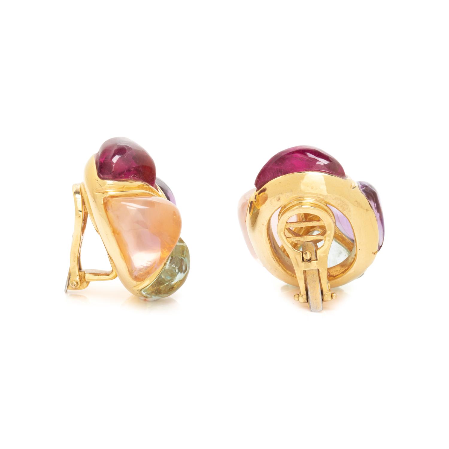 LAURA MUNDER, YELLOW GOLD AND MULTIGEM EARRINGS
