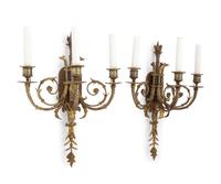 A Pair of Louis XVI Style Gilt Bronze Three-Light Sconces