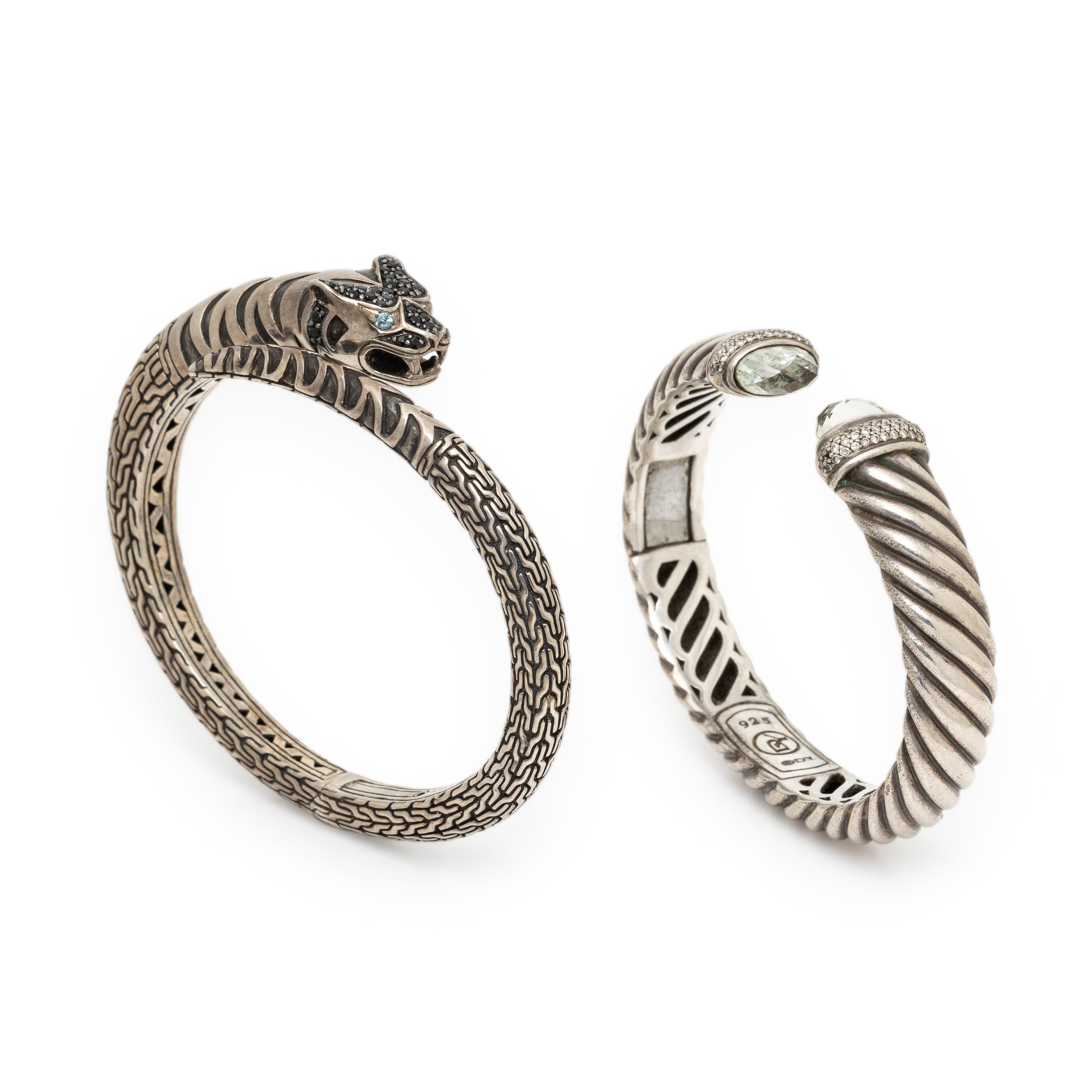 David Yurman and John Hardy, Two Sterling Silver and Multigem Cuff Bracelets