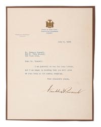 [POLITICS IN AMERICA]. A group of 3 TLsS to C. Howard Travell, from THEODORE ROOSEVELT, FRANKLIN D. ROOSEVELT, and HERBERT H. LEHMAN.