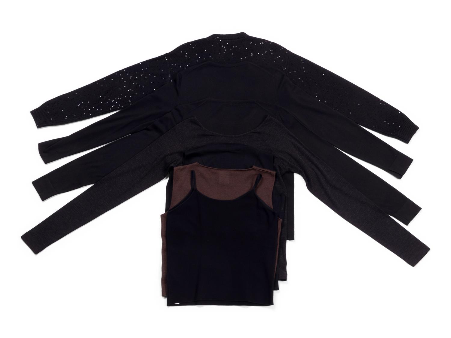 Seven Designer Knit Tops: Two Brunello Cucinelli, Two Loro Piana, One Chanel, One Valentino, and One Giorgio Armani