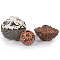 Acoma Pottery Jars, with Reptiles and Animals