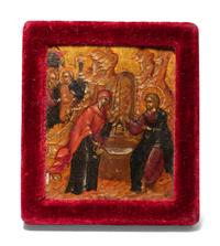 A Russian Painted Wood Icon Depicting St. George Slaying the Dragon