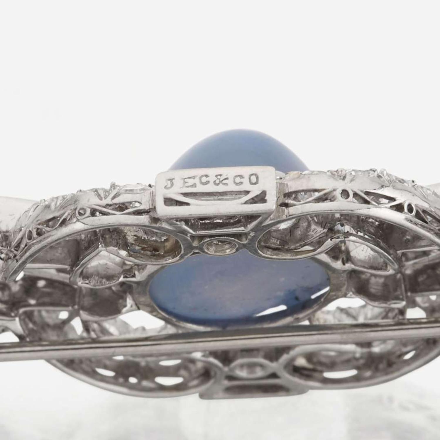 A star sapphire, sapphire, diamond, and platinum brooch, J.E. Caldwell & Co.