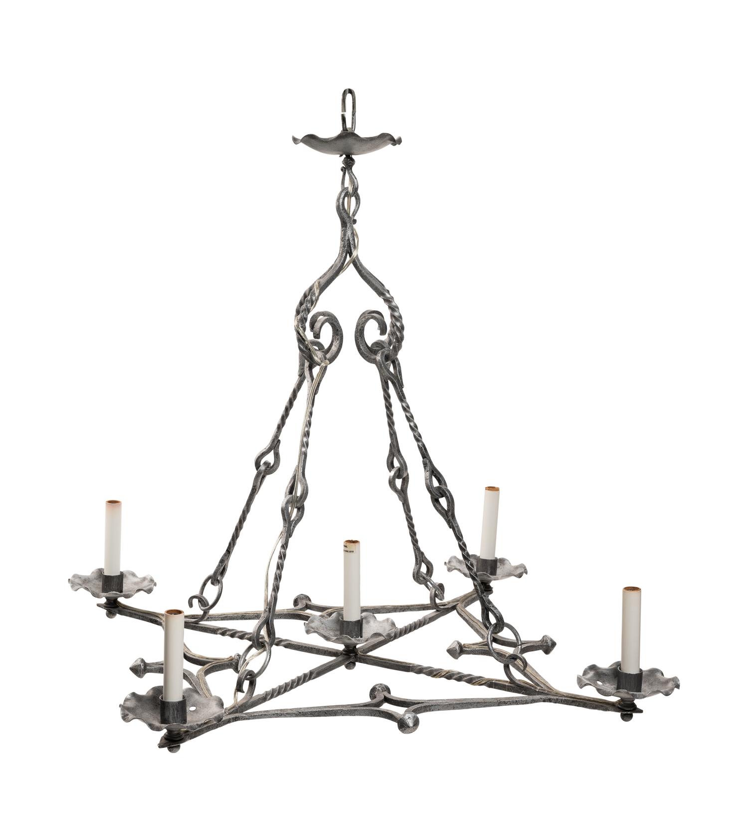 A Pair of Baroque Style Cast Metal Five-Light Ceiling Fixtures