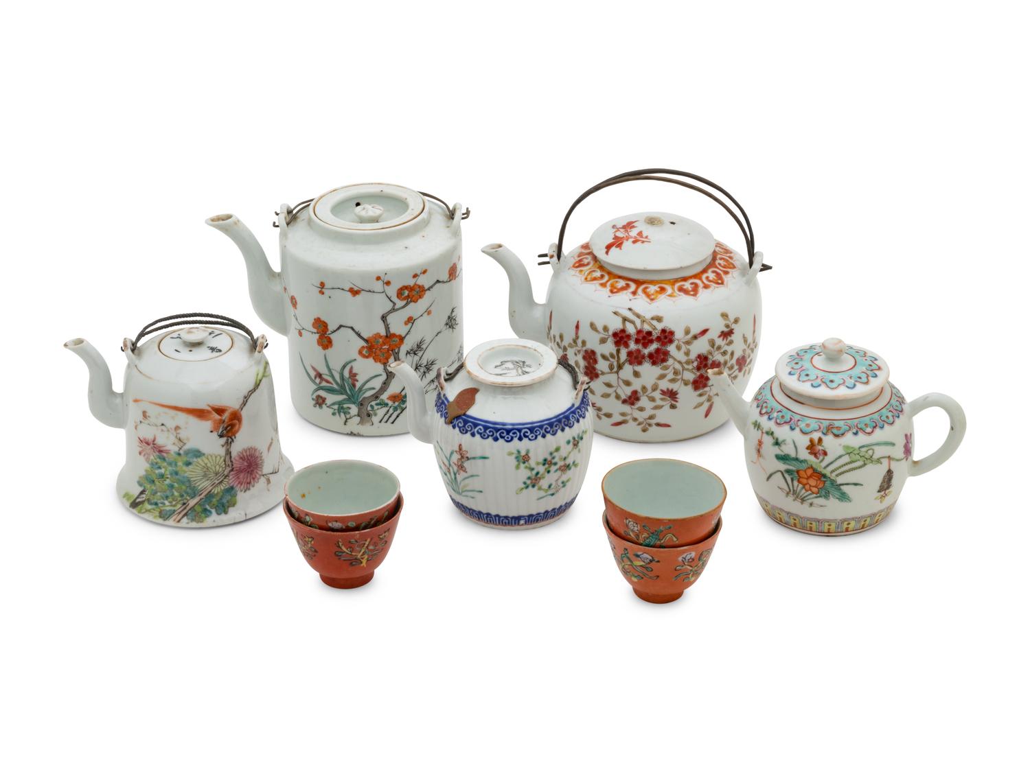 A Group of Chinese Porcelain Teapots and Teacups
