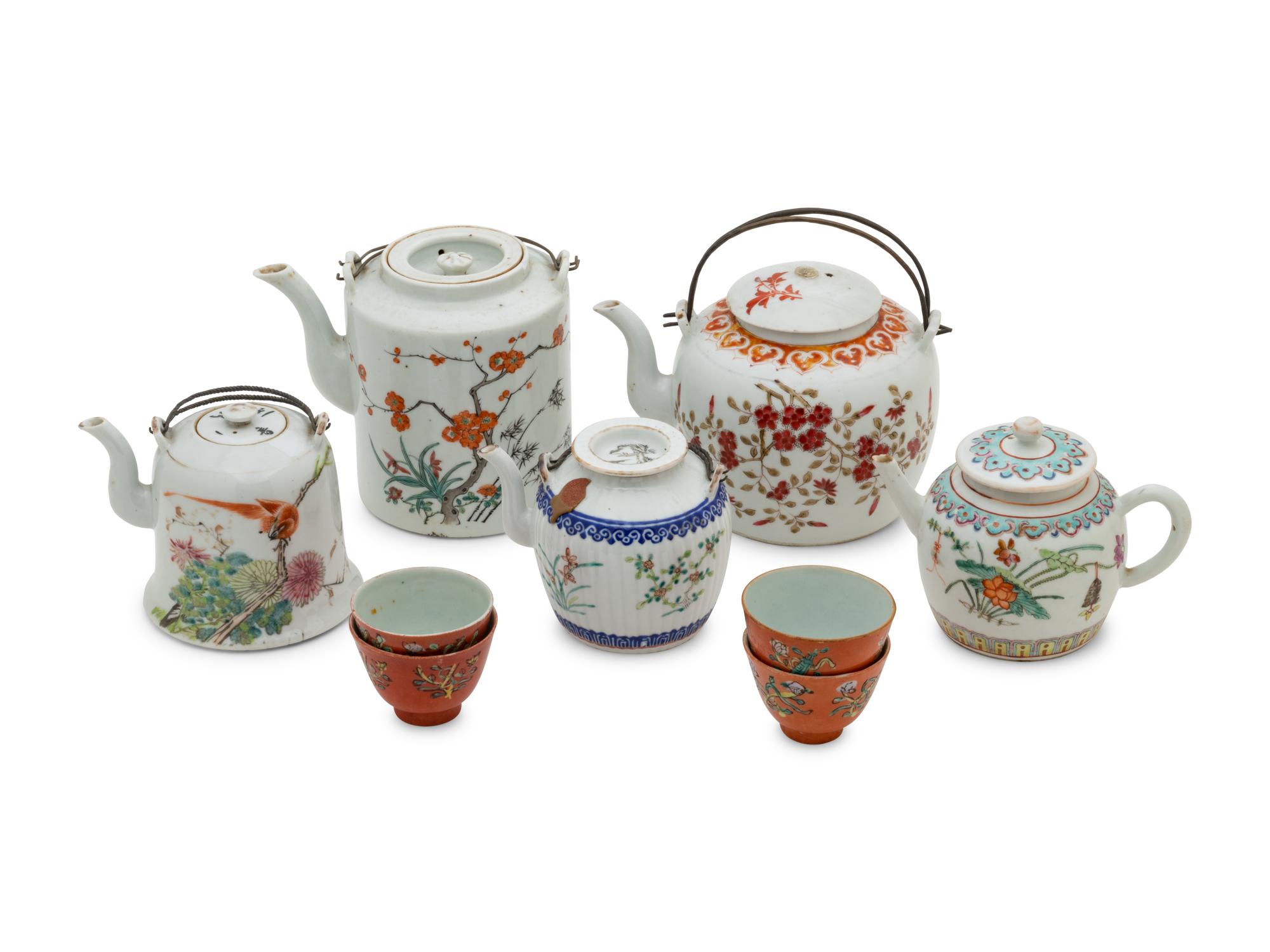 A Group of Chinese Porcelain Teapots and Teacups