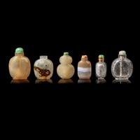 Six Chinese Semiprecious Stone Snuff Bottles, 19th-Early 20th Century