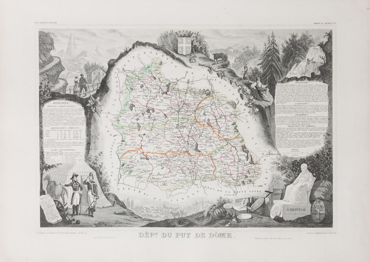 A Collection of Twelve French Engravings, 19TH CENTURY, comprising maps of wine-producing regions from Atlas National Illustre, unframe