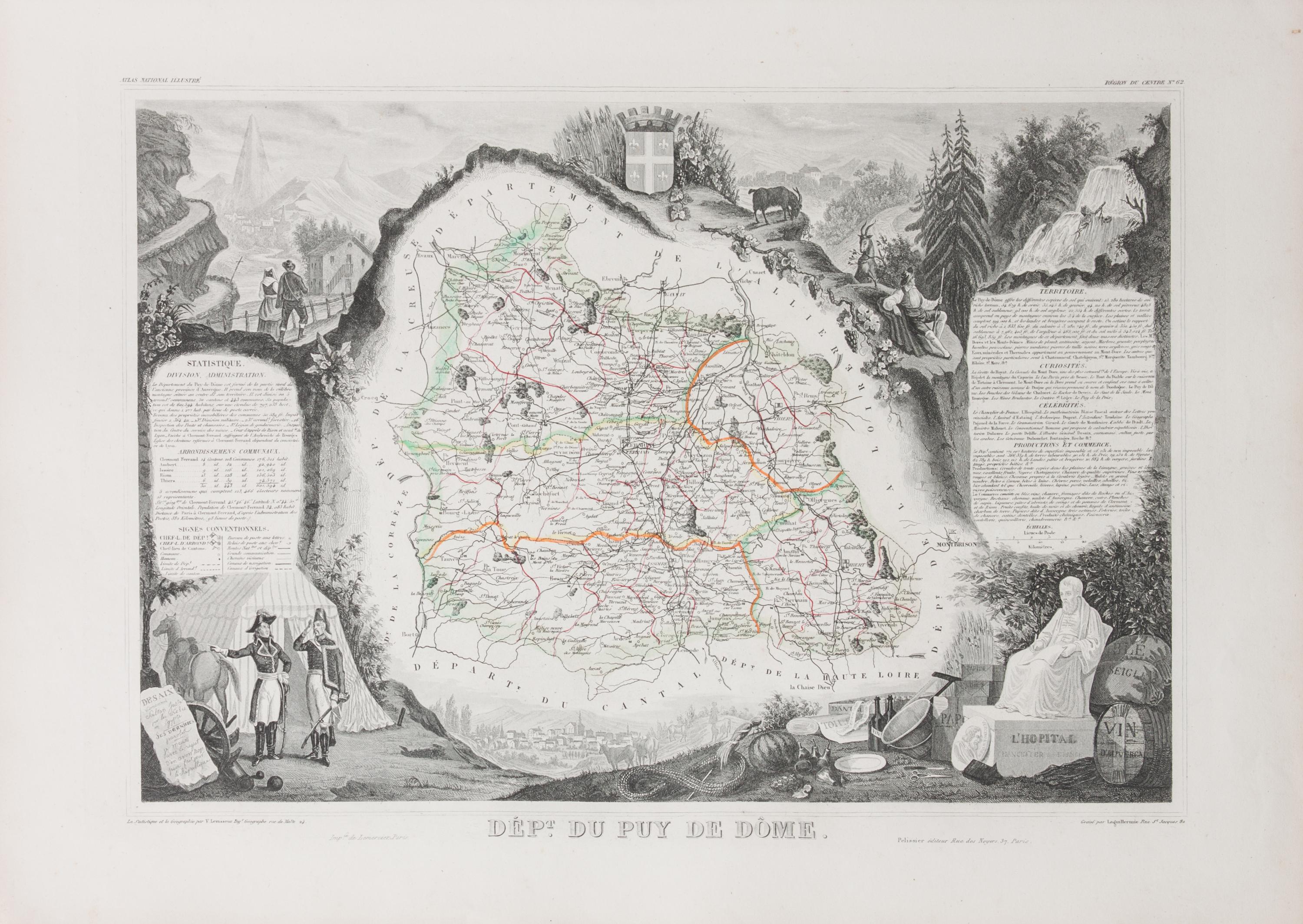 A Collection of Twelve French Engravings, 19TH CENTURY, comprising maps of wine-producing regions from Atlas National Illustre, unframe