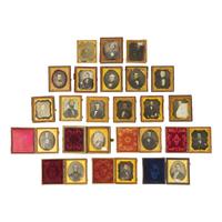 [Early Photography] Group of 25 Sixth Plate Daguerreotypes of Men with Facial Hair