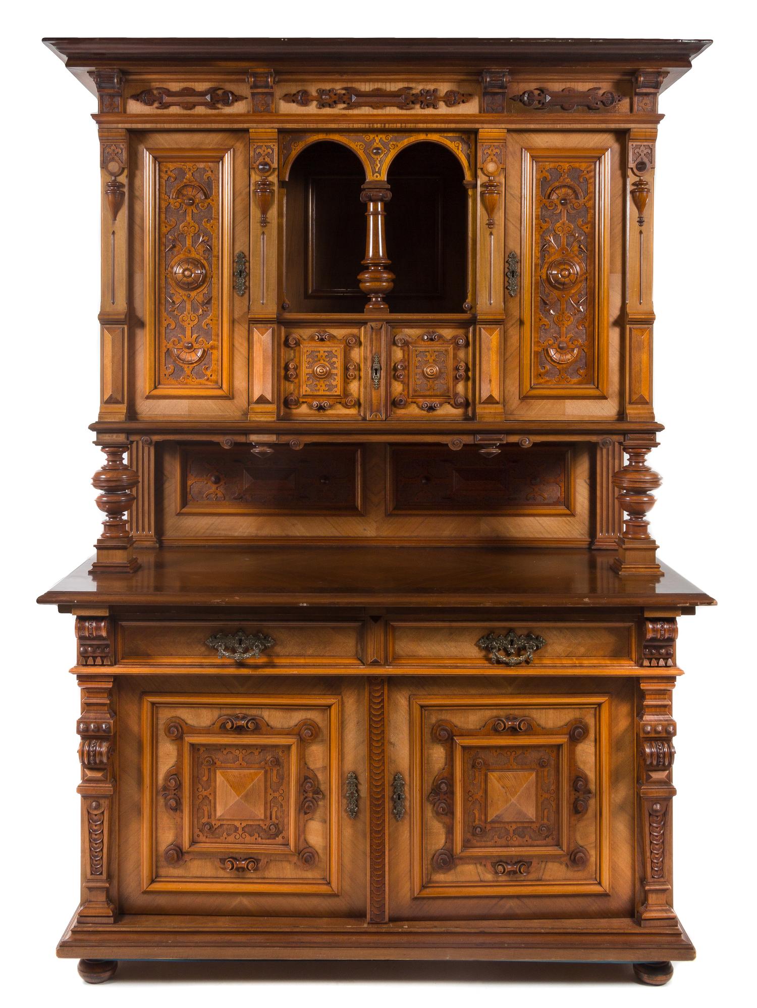 A Renaissance Revival Style Buffet a Deux Corps Height 77 x width 62 x depth 27 3/4 inches. — LATE 19TH CENTURY