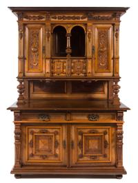 A Renaissance Revival Style Buffet a Deux Corps Height 77 x width 62 x depth 27 3/4 inches. — LATE 19TH CENTURY