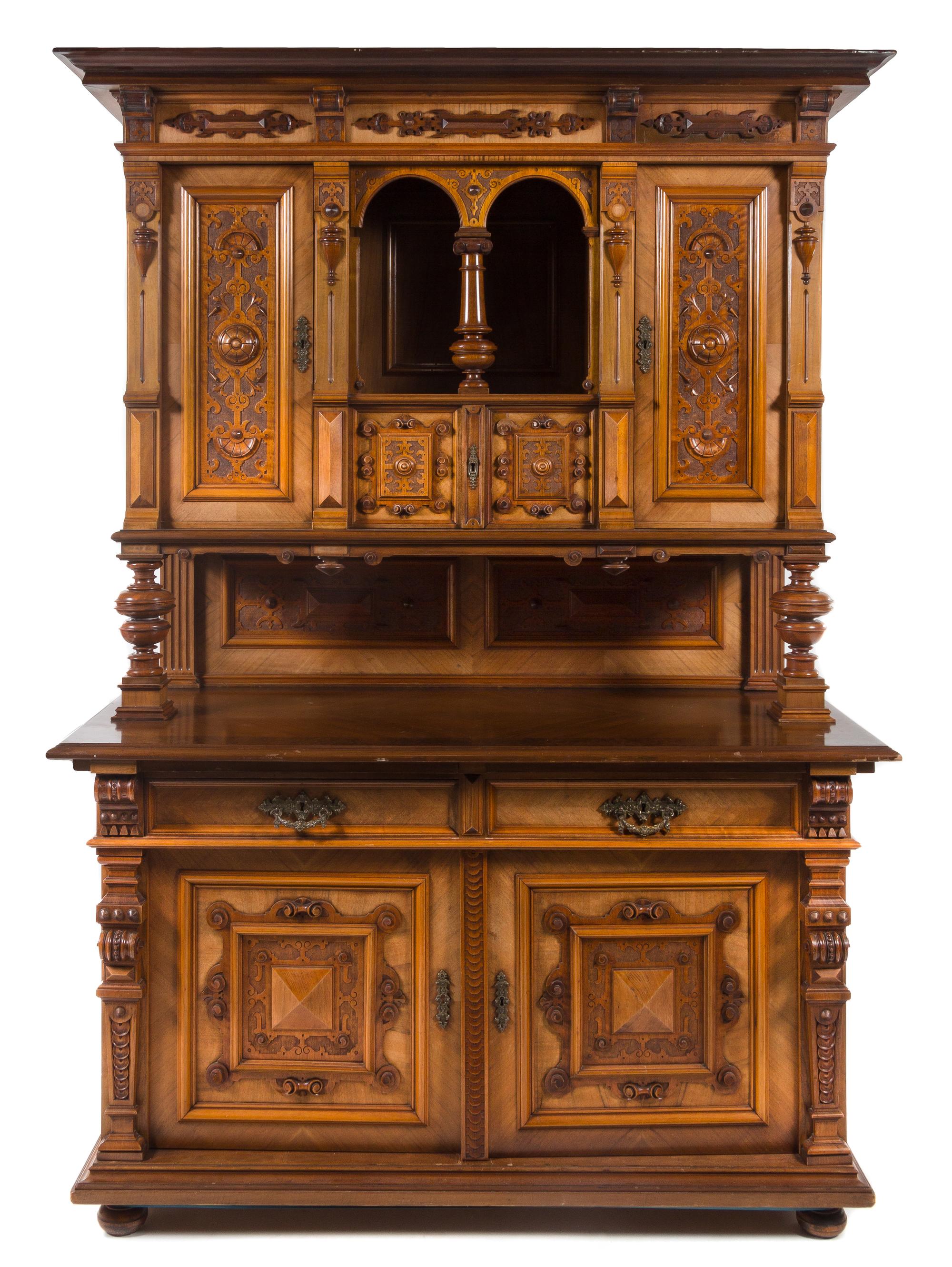 A Renaissance Revival Style Buffet a Deux Corps Height 77 x width 62 x depth 27 3/4 inches. — LATE 19TH CENTURY