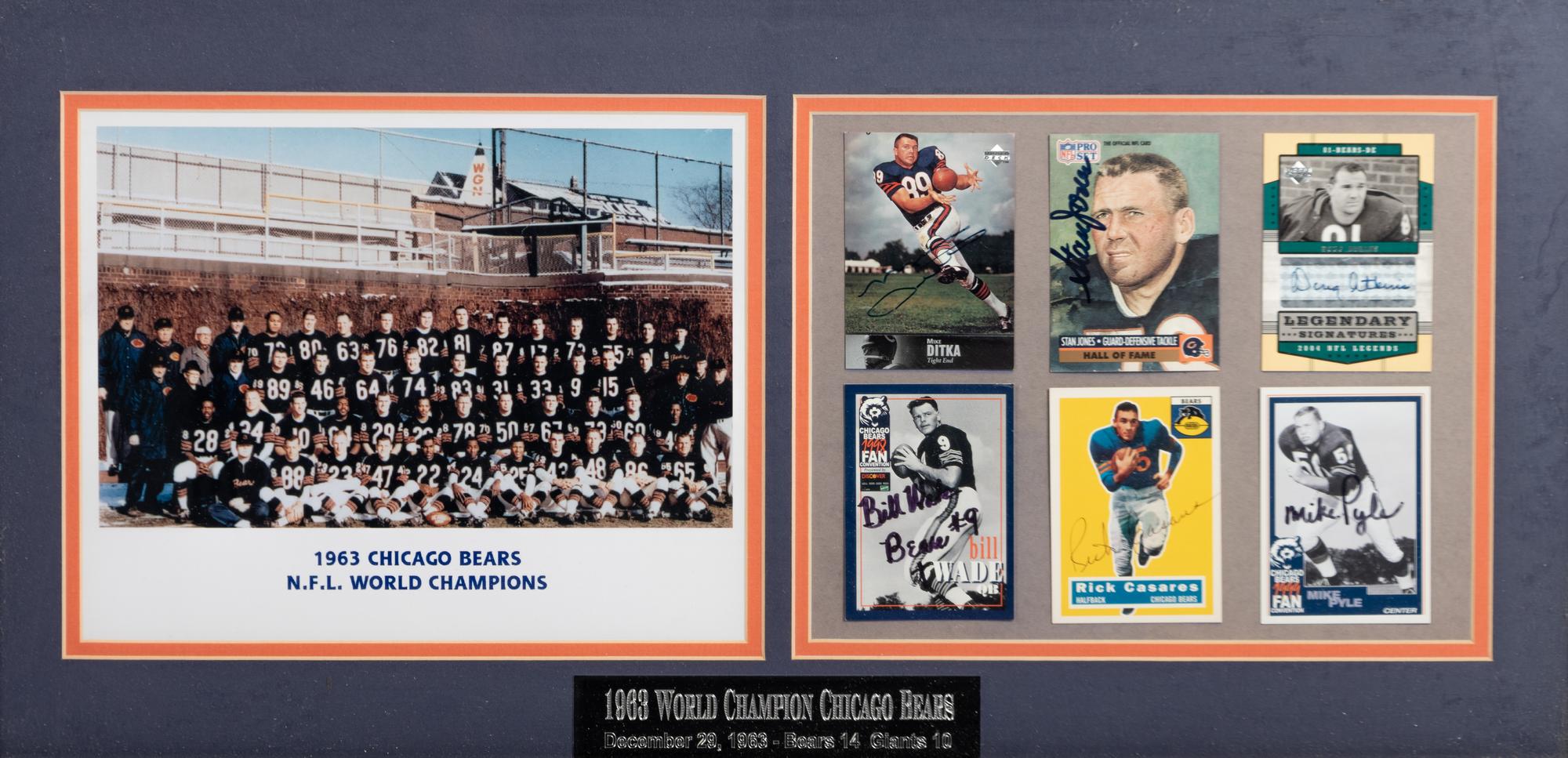 A 1963 Chicago Bears Legends Signed Autograph Trading Card Display,