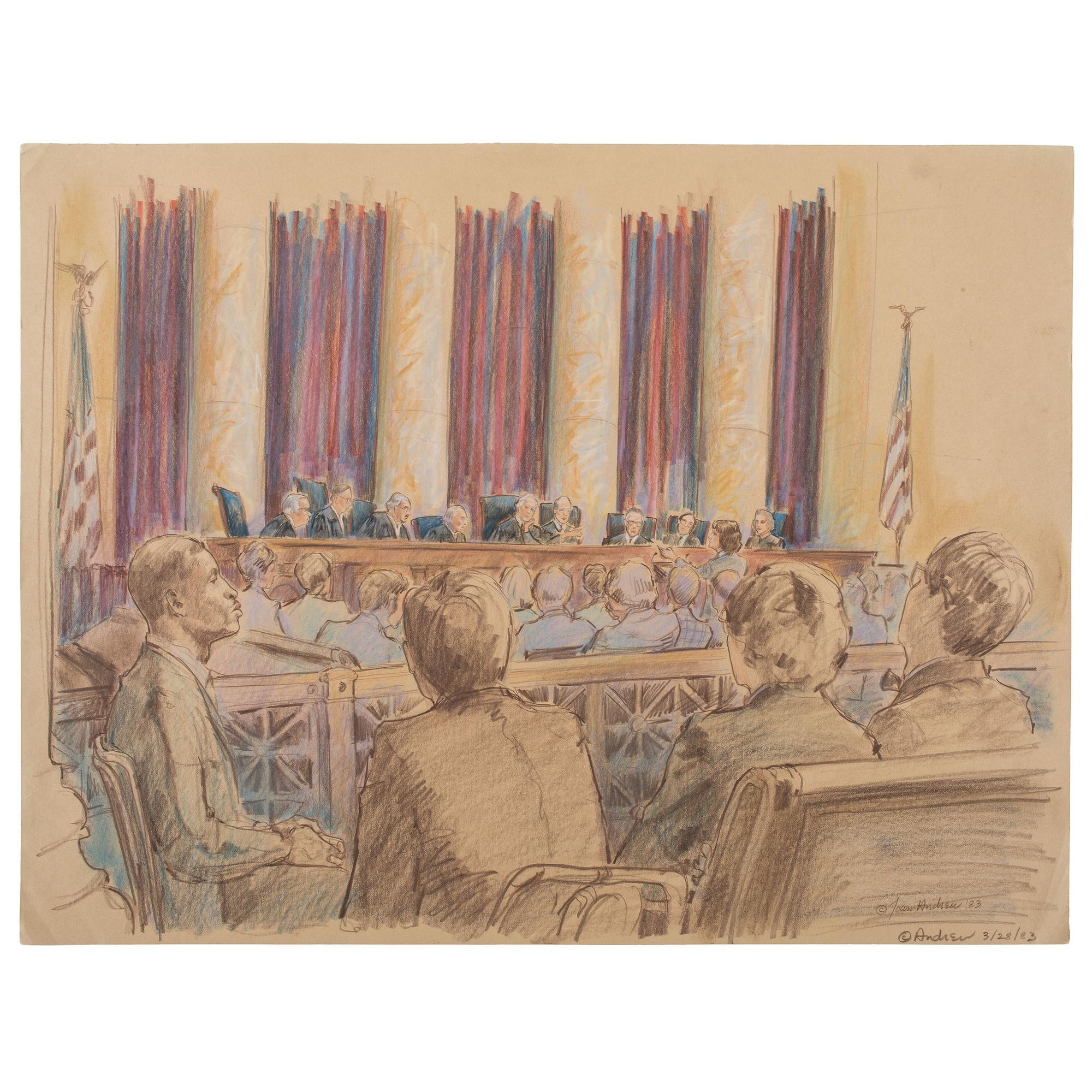 Joan Andrew, Washington Post and CNN Sketch Artist,Nine Original Sketches of Supreme Court Justices, 1981-1983
