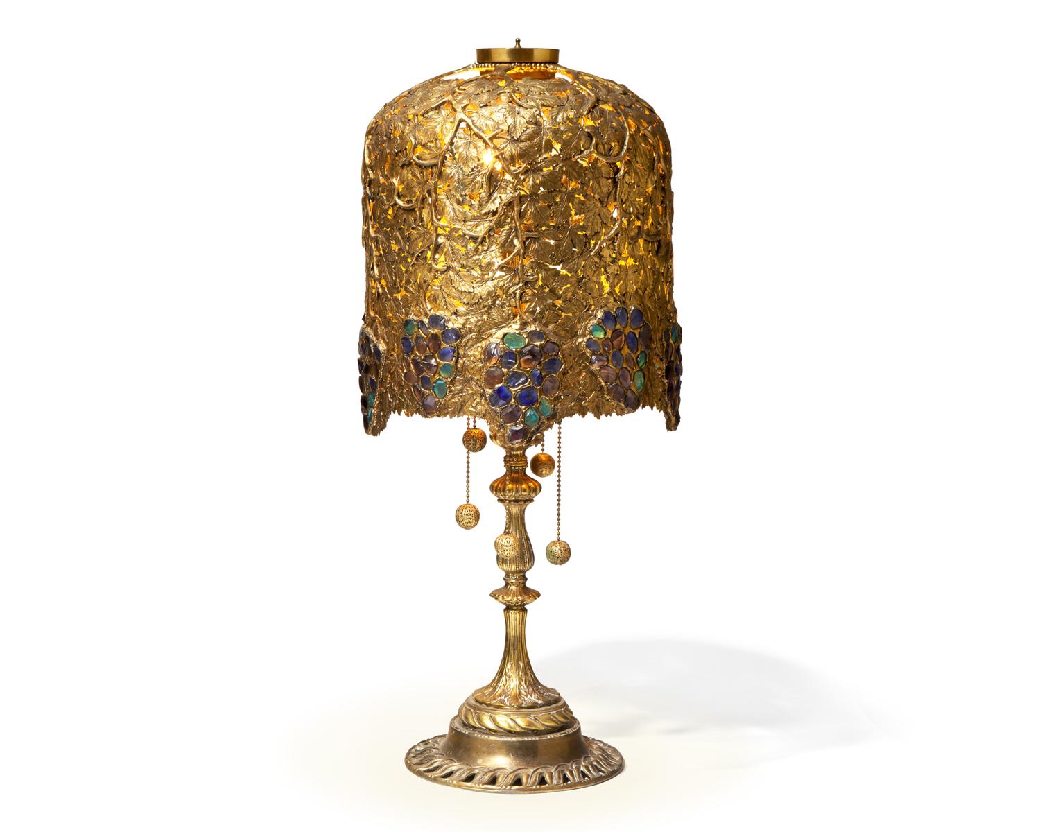 Pierced Bronze Grape Motif Lamp