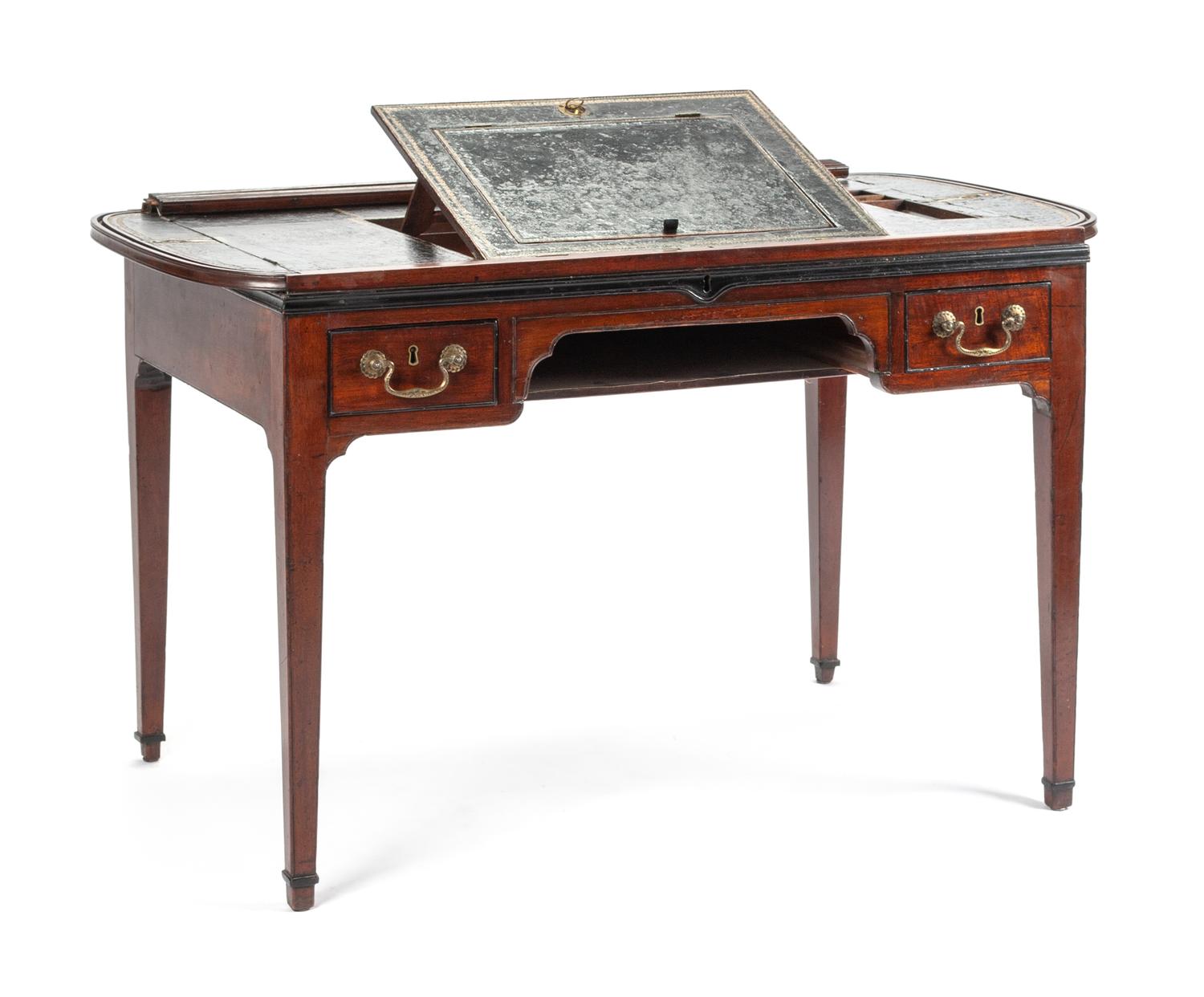 A George III Mahogany Tambour-Top Drafting Table Height 33 1/2 x width 44 x depth 28 inches. — CIRCA 1800