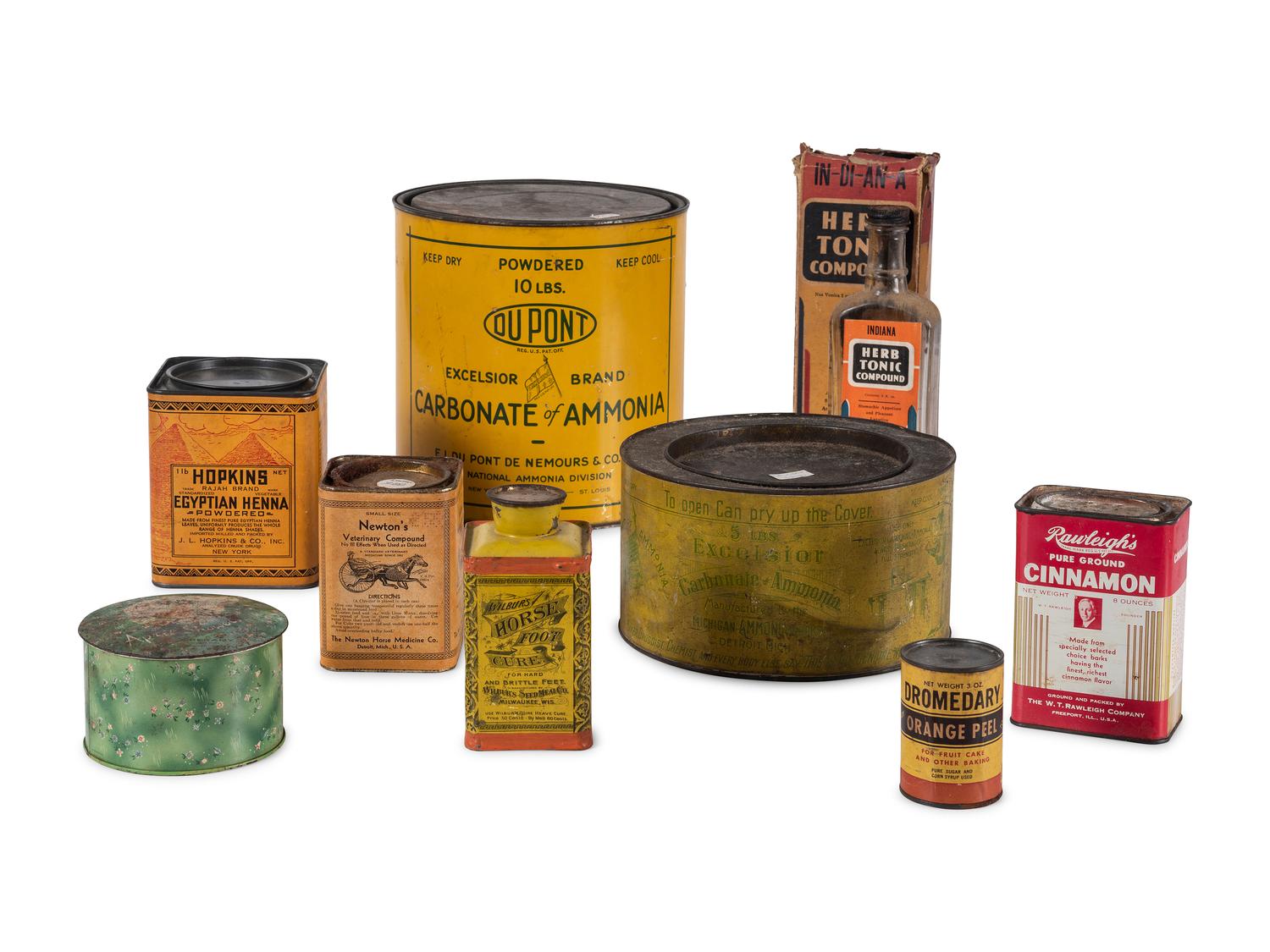Nine Advertising Tins for Horse and Human Needs