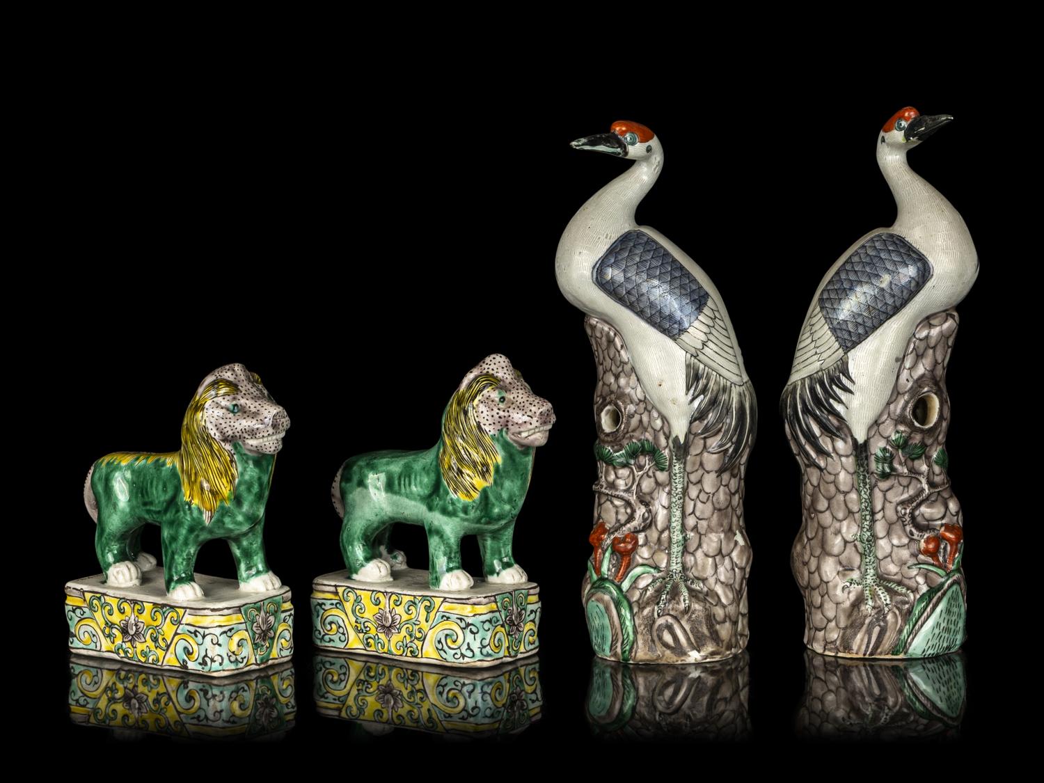 Two Pairs of Chinese Export Porcelain Figures