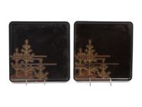 Two Japanese Lacquered Trays with Table Articles