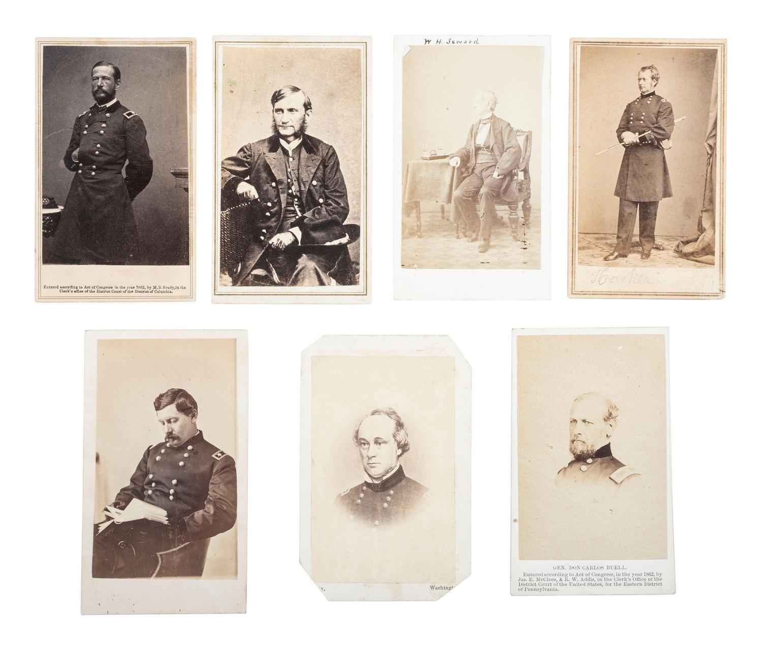 [CIVIL WAR]. A group of 7 CDVs of Union officers and personalities of the period, comprising: