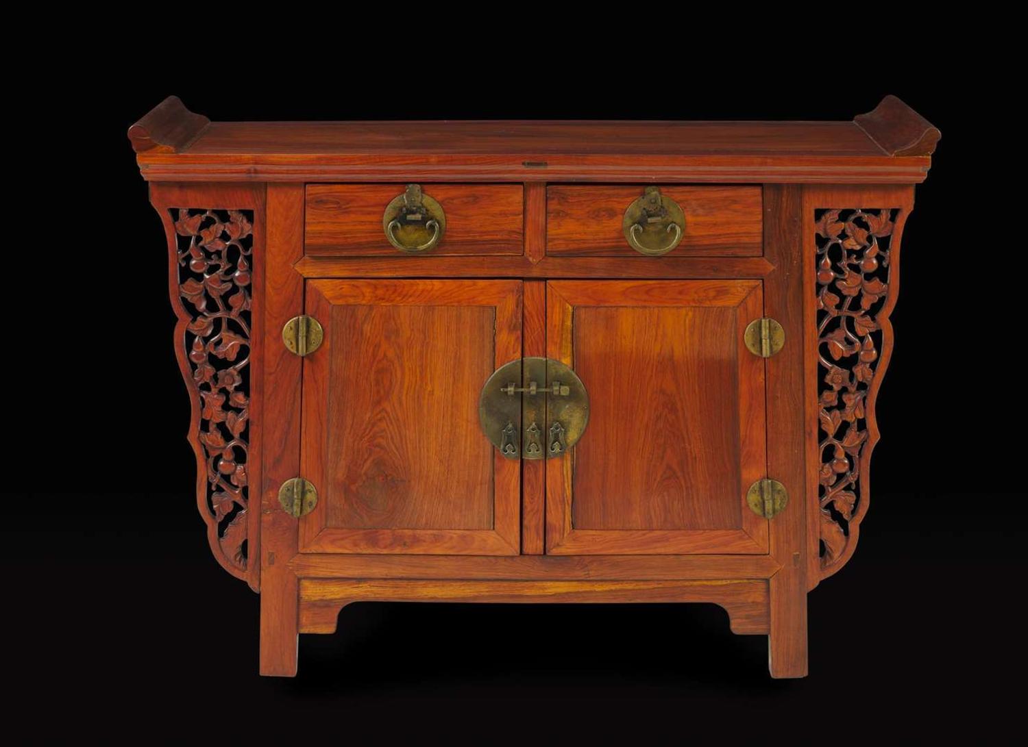 A huanghuali and mixed hardwoods altar cabinet 黃花梨及硬木櫃一件