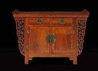 A huanghuali and mixed hardwoods altar cabinet 黃花梨及硬木櫃一件