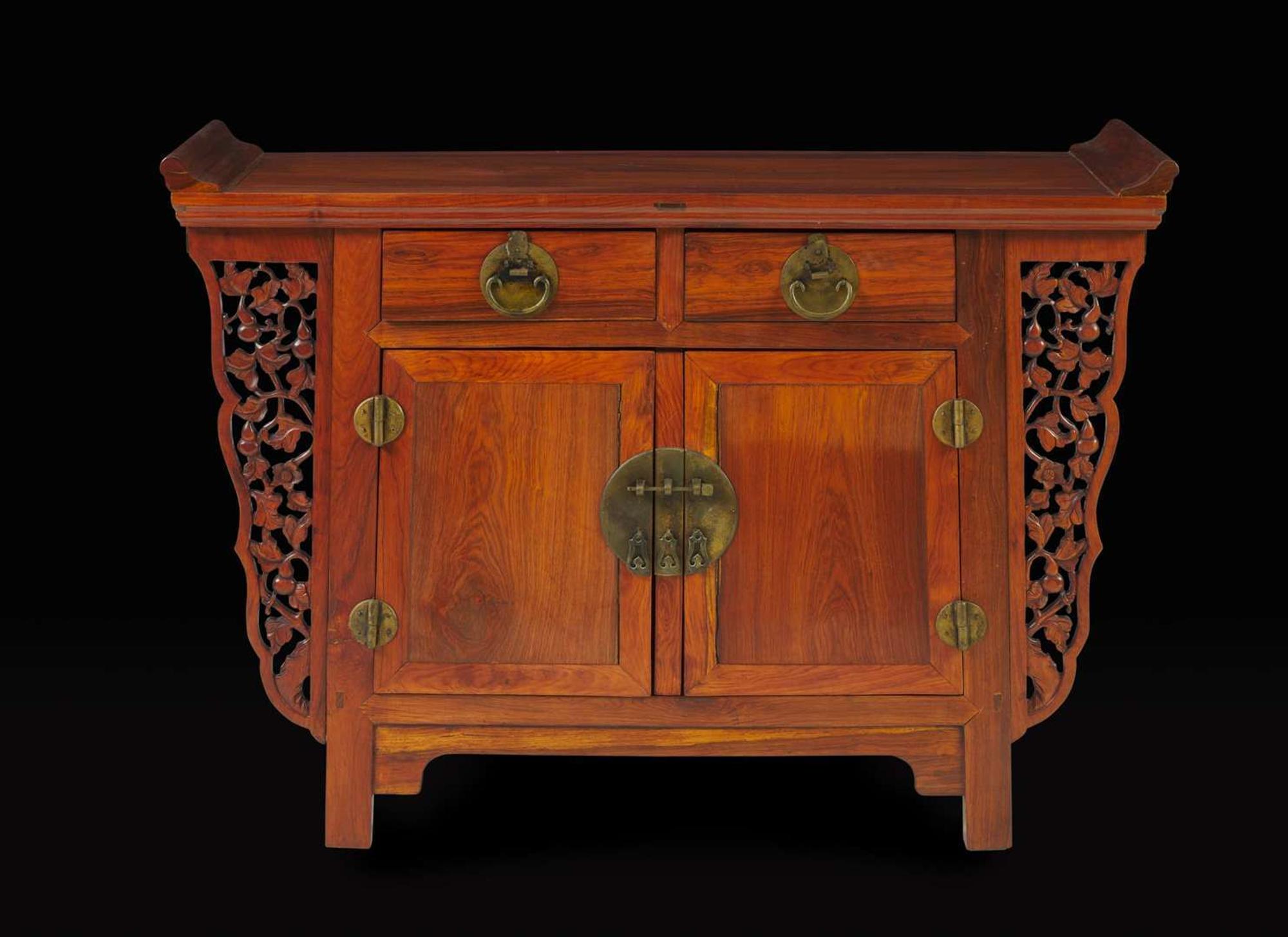 A huanghuali and mixed hardwoods altar cabinet 黃花梨及硬木櫃一件