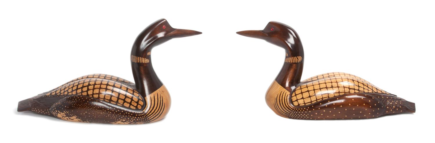 A Pair of American Carved and Painted Wood Loons Height of each 13 1/2 inches.