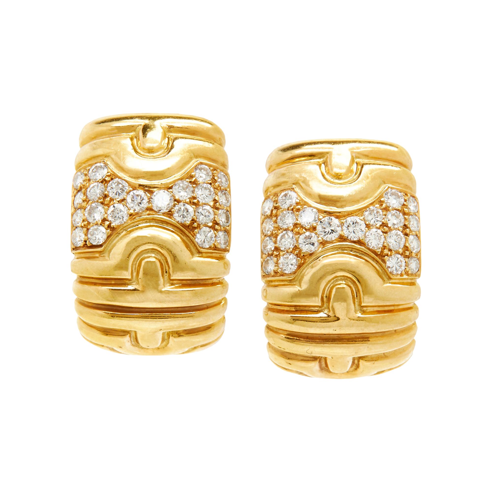 BULGARI, YELLOW GOLD AND DIAMOND 'PARENTESI' EARRINGS