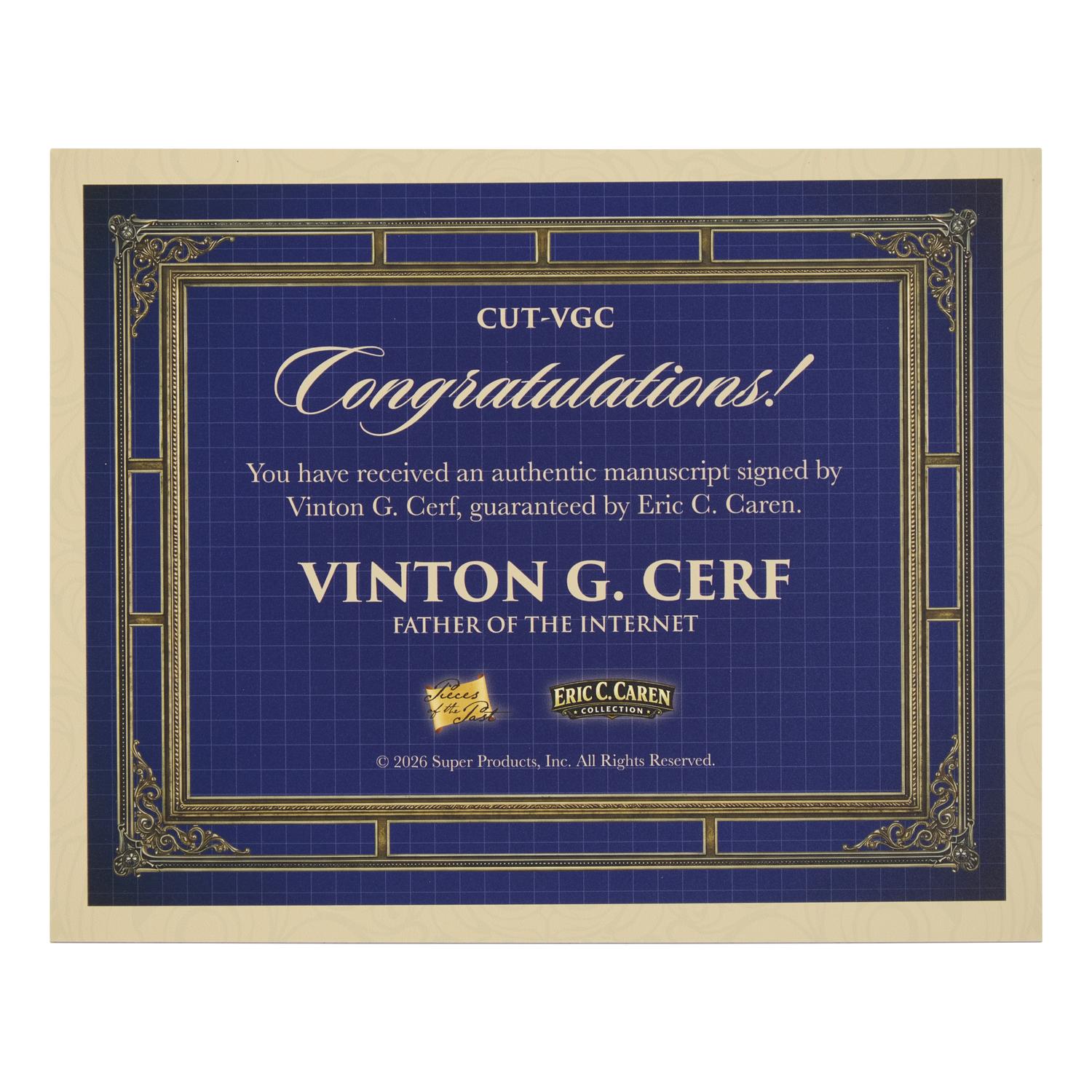 [Technology] 1-of-1 Trading Card with an Autograph Note, Signed by One of the "Fathers" of the Internet, Vint Cerf