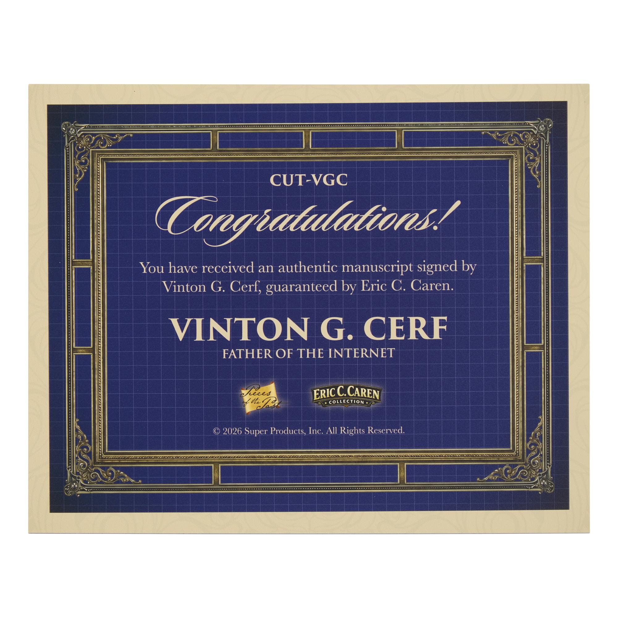 [Technology] 1-of-1 Trading Card with an Autograph Note, Signed by One of the "Fathers" of the Internet, Vint Cerf