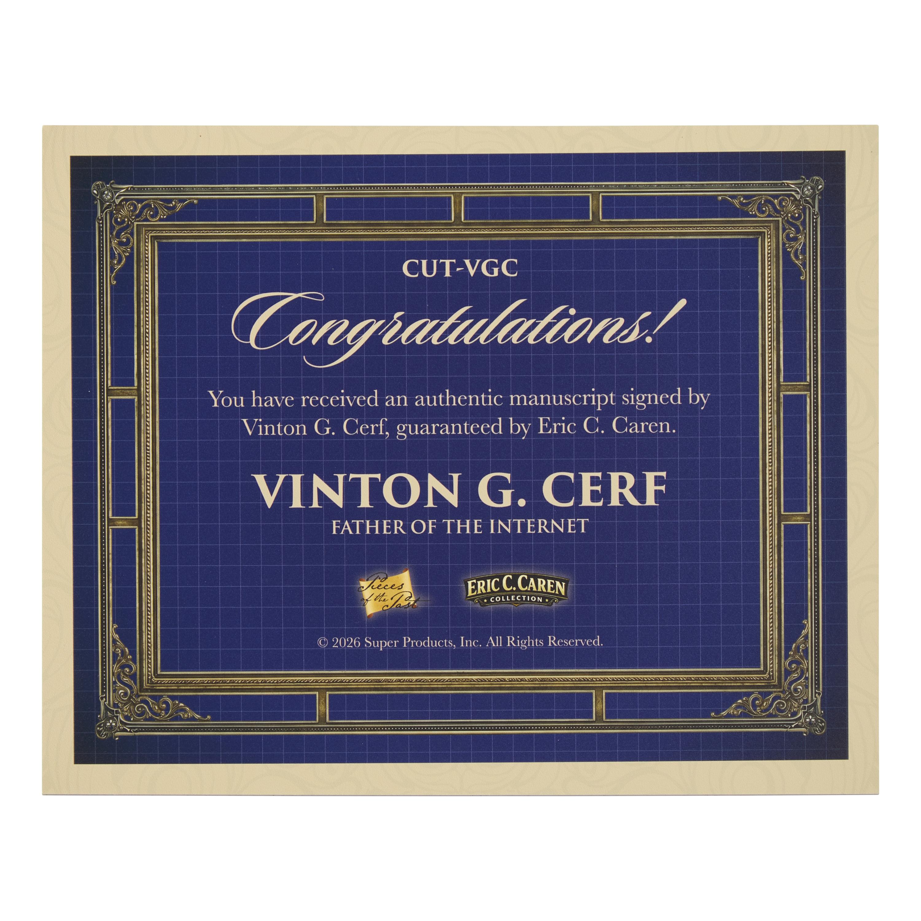 *[Technology] 1-of-1 Trading Card with an Autograph Note, Signed by One of the "Fathers" of the Internet, Vint Cerf