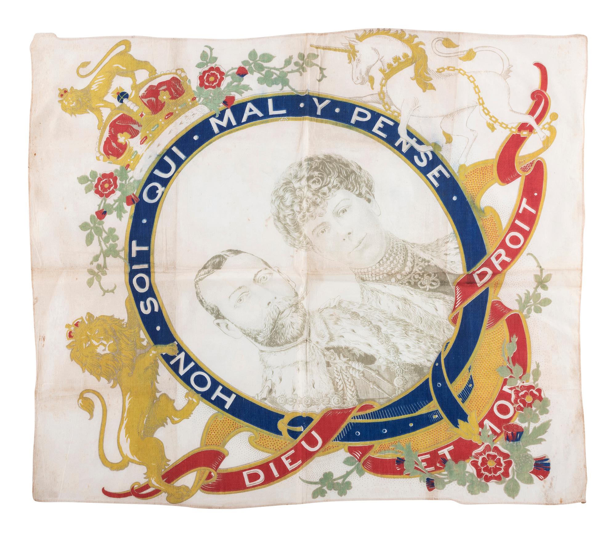 [ROYALTY]. A group of handkerchiefs, ceramics, and other ephemera from Queen VICTORIA, King GEORGE V, and King EDWARD VIII comprising: