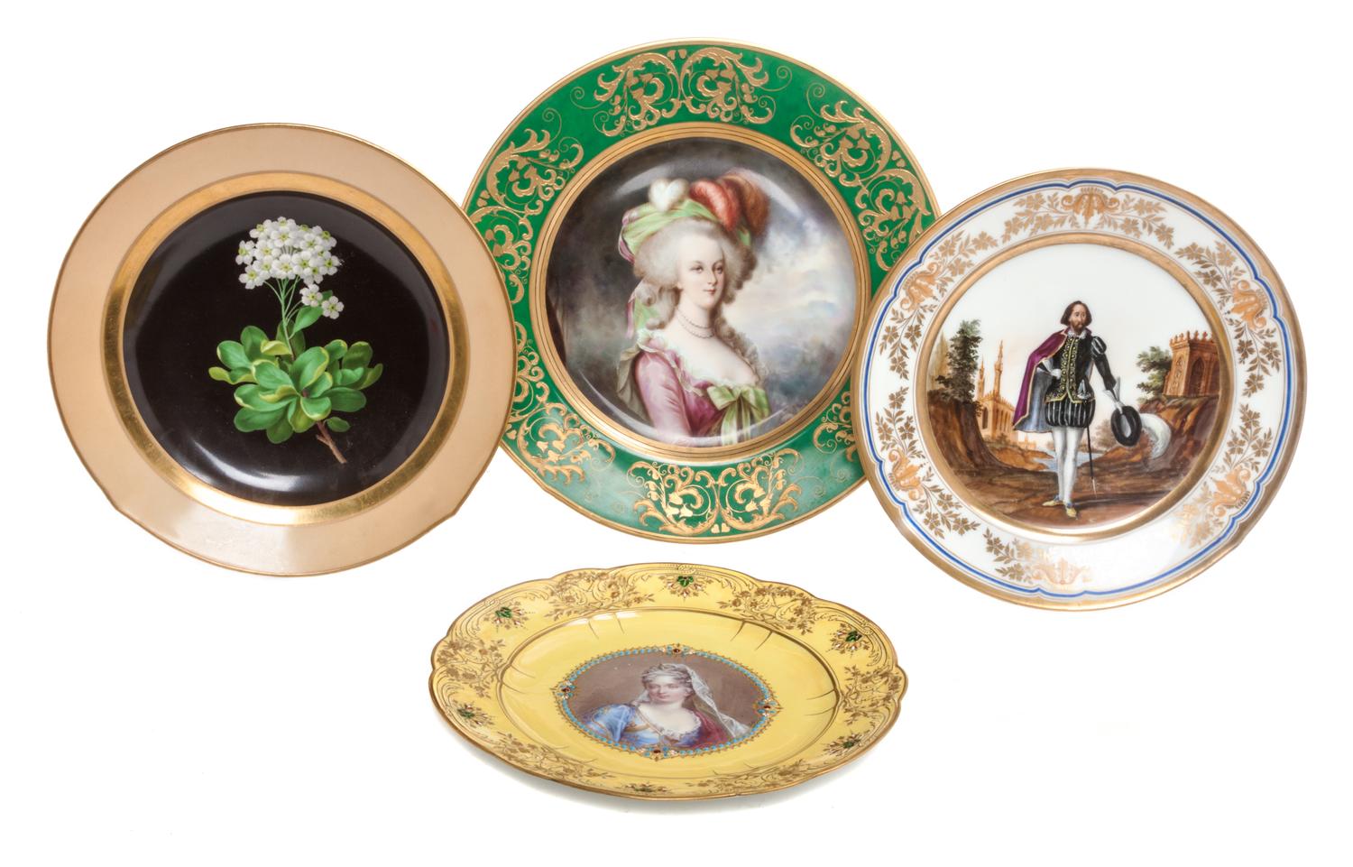 Four Porcelain Cabinet Plates Diameter of first 10 3/4 inches.