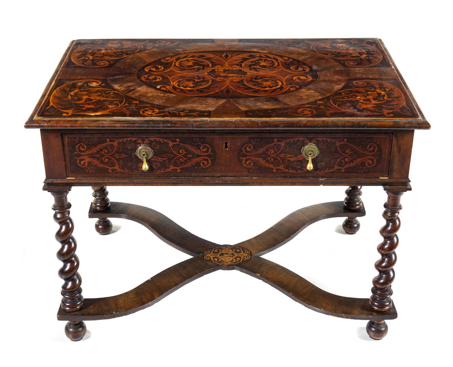 A William and Mary Style Marquetry Table Height 27 1/4 x width 38 1/4 x depth 23 3/4 inches. — 20TH CENTURY WITH EARLIER ELEMENTS