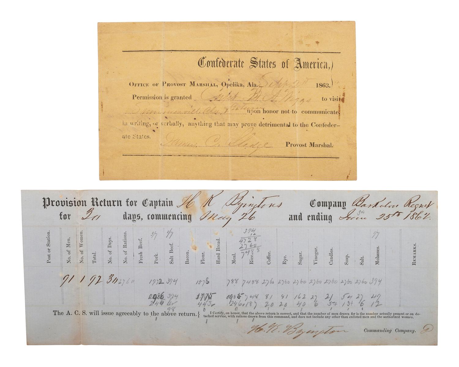 [CIVIL WAR]. Confederate letters and documents related to multiple southern states.