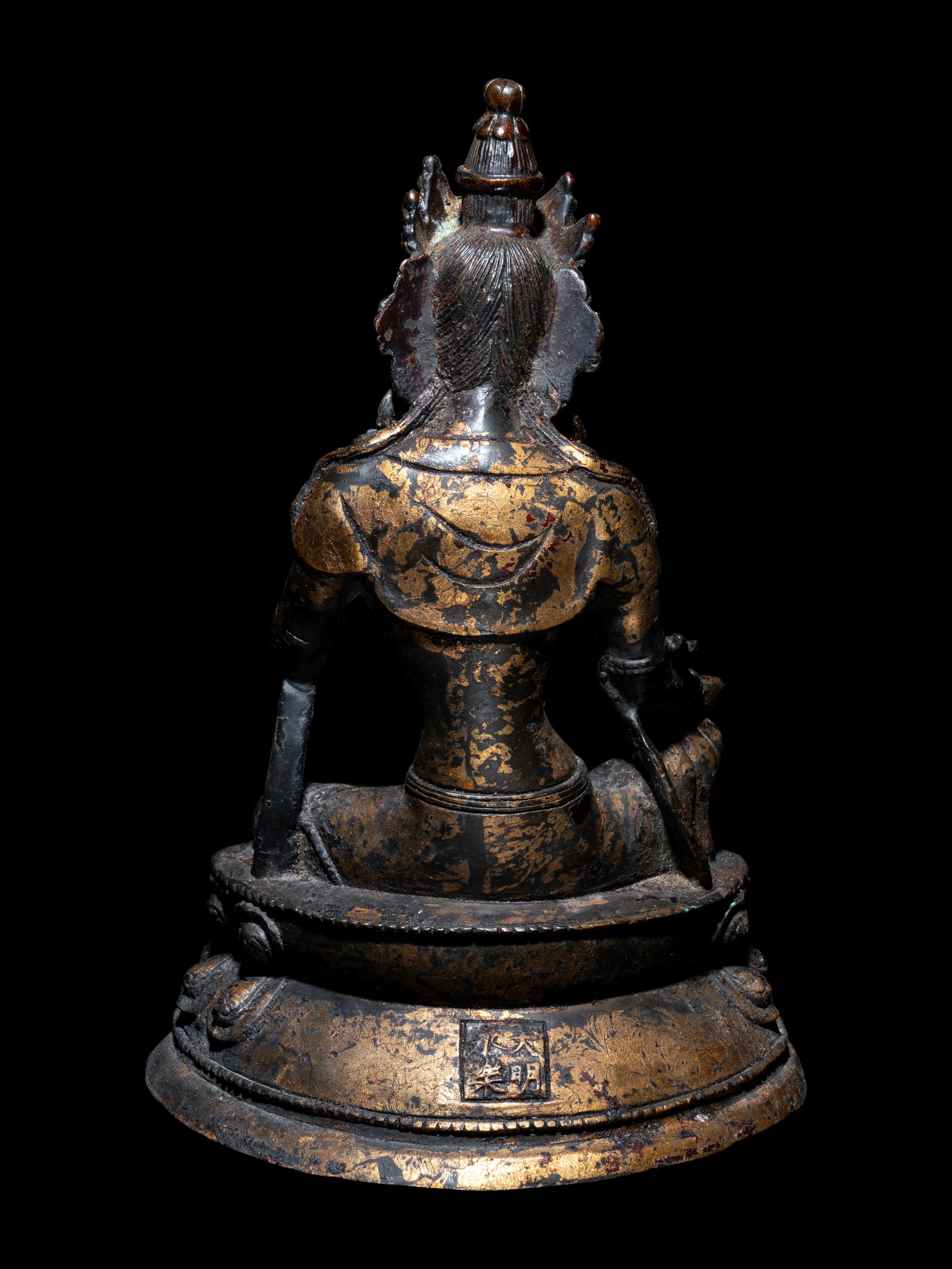 A Sino-Tibetan Parcel Gilt Bronze Figure of a Bodhisattva