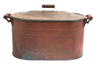 A Copper Coated Two Handle Lidded Steel Tub Length 28 1/4 inches. — 20TH CENTURY