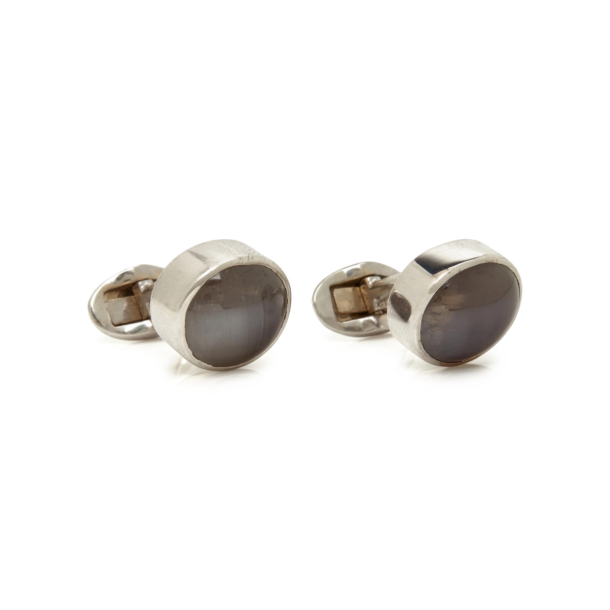 WHITE GOLD AND CAT'S EYE SILLIMANITE CUFFLINKS