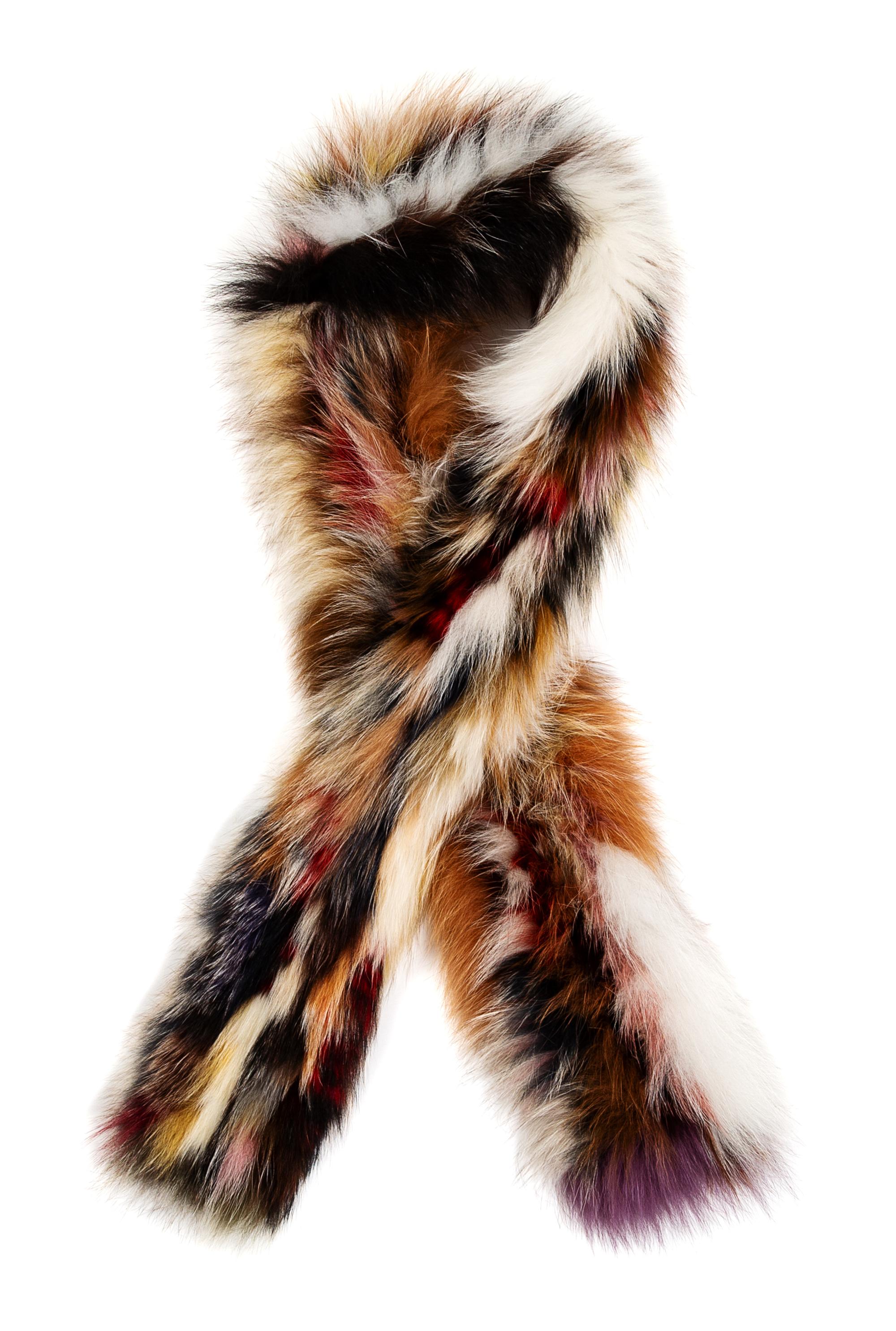A Multicolor Dyed Fox Scarf, 54" L x 7" W.