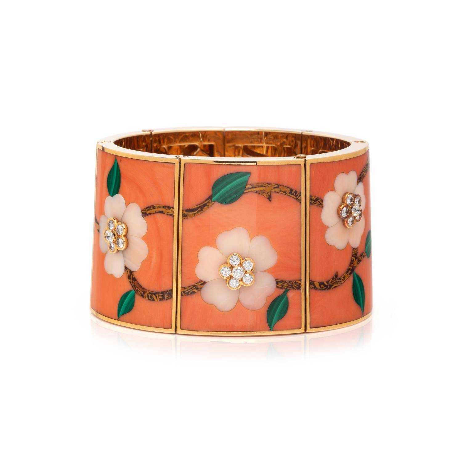 VAN CLEEF & ARPELS, YELLOW GOLD, DIAMOND AND MOSAIC CUFF BRACELET