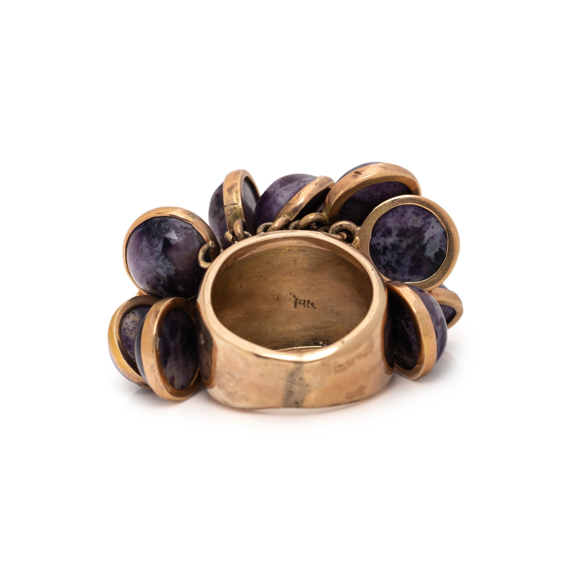 PURPLE HARDSTONE AND YELLOW GOLD RING